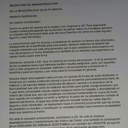 carta la porta arboles - Vecinos presentaron queja por deforestación