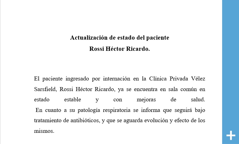El paciente del Sanatorio Alta Gracia se encuentra estable en sala común CPVS - El paciente del Sanatorio Alta Gracia se encuentra estable en sala común