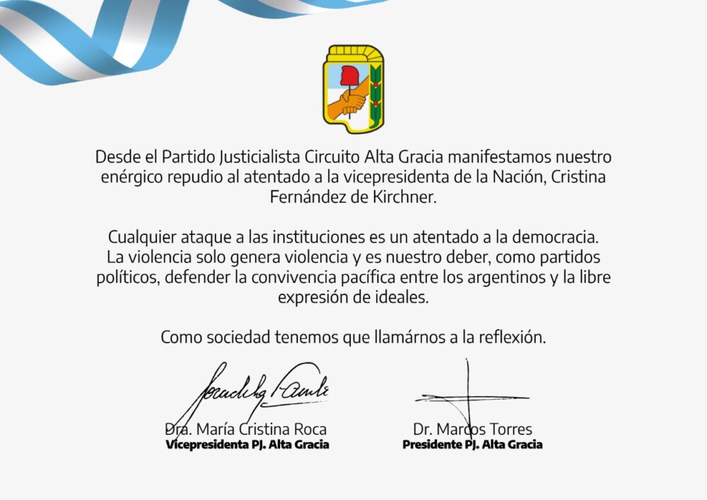 El intendente Marcos Torres y otros referentes regionales se pronunciaron en contra del atentado a CFK WhatsApp Image 2022 09 02 at 10.59.59 - El intendente Marcos Torres y otros referentes regionales se pronunciaron en contra del atentado a CFK