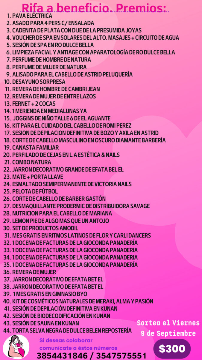 Con más de 40 premios, se lanza la rifa para ayudar a Florencia Guzmán premios florencia guzman - Con más de 40 premios, se lanza la rifa para ayudar a Florencia Guzmán