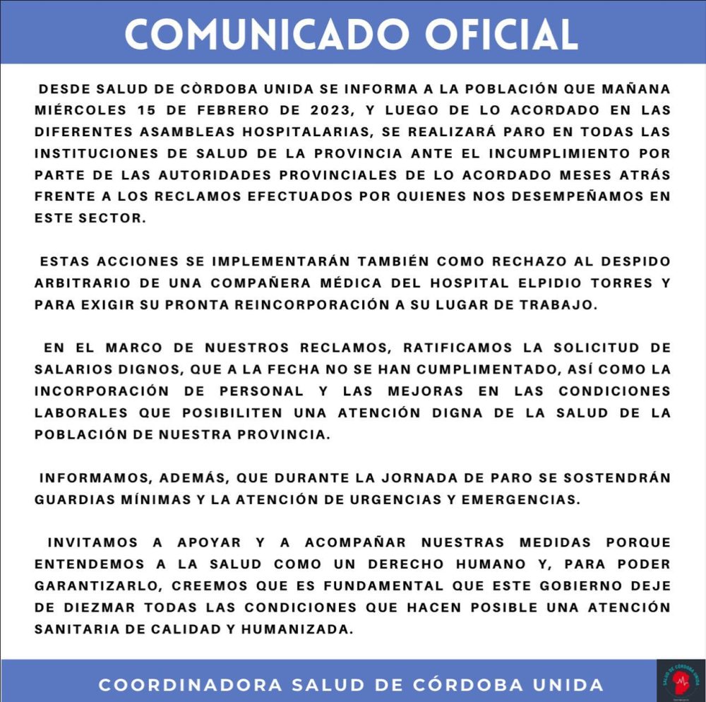 Trabajadores de la salud realizan un paro en todos los hospitales provinciales comunicado salud - Trabajadores de la salud realizan un paro en todos los hospitales provinciales