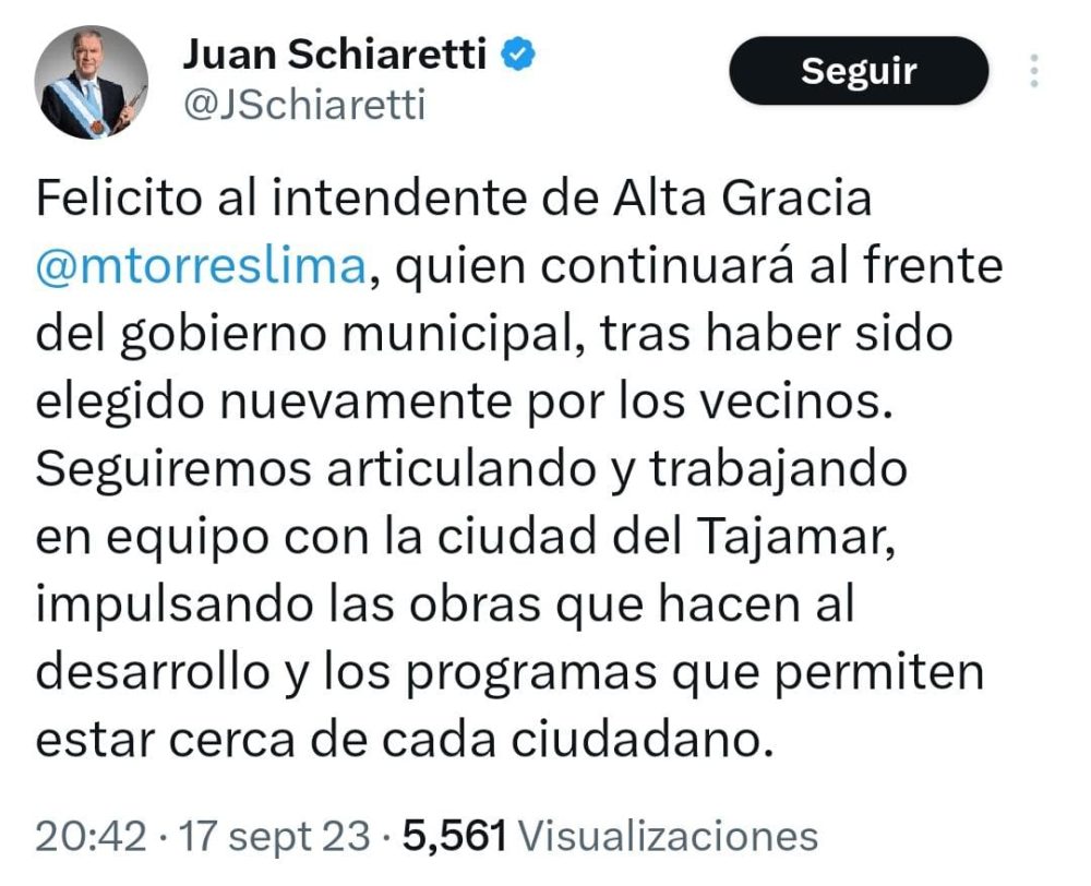 Schiaretti, Llaryora y otros dirigentes políticos felicitaron a Marcos Torres WhatsApp Image 2023 09 18 at 09.06.41 - Schiaretti, Llaryora y otros dirigentes políticos felicitaron a Marcos Torres