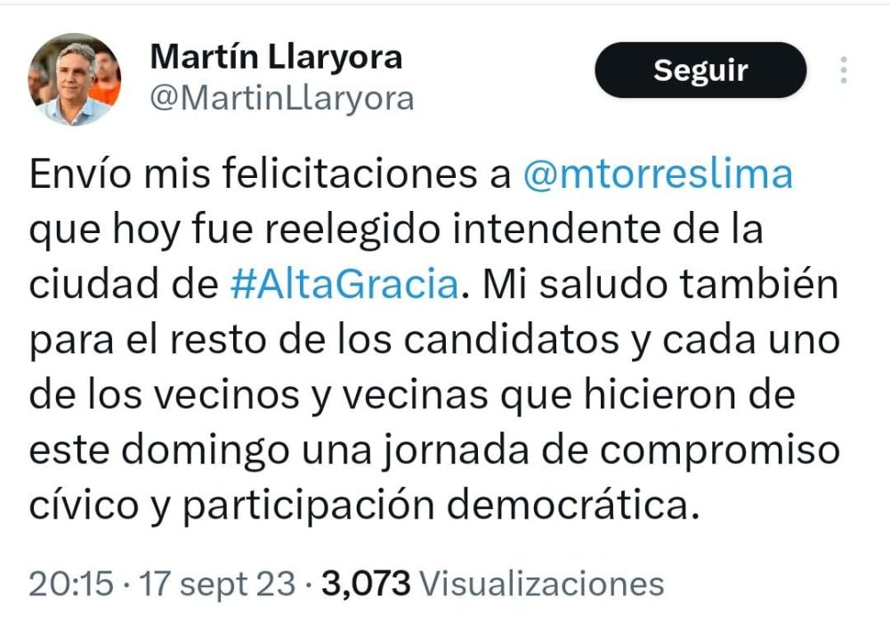 Schiaretti, Llaryora y otros dirigentes políticos felicitaron a Marcos Torres WhatsApp Image 2023 09 18 at 09.06.59 - Schiaretti, Llaryora y otros dirigentes políticos felicitaron a Marcos Torres
