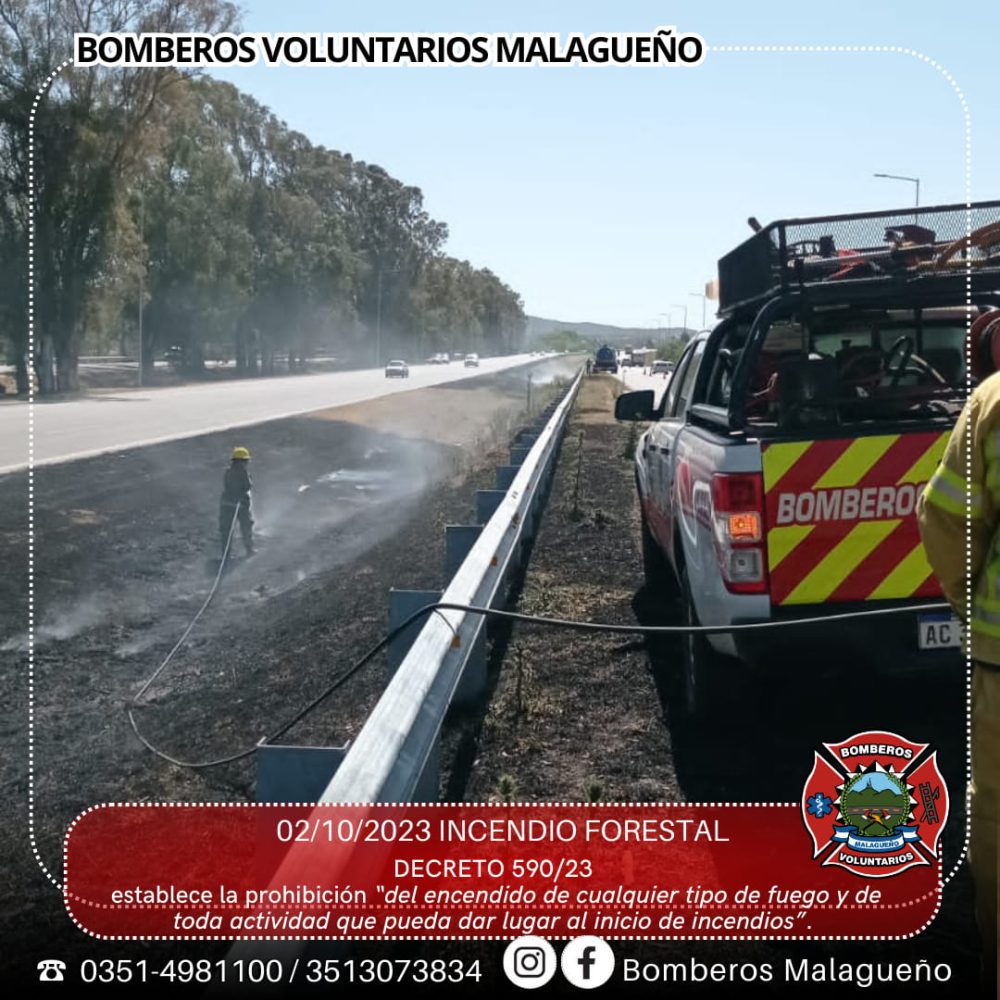 malagueno incendio autopista - Malagueño: extinguieron un incendio sobre el cantero central de la ruta