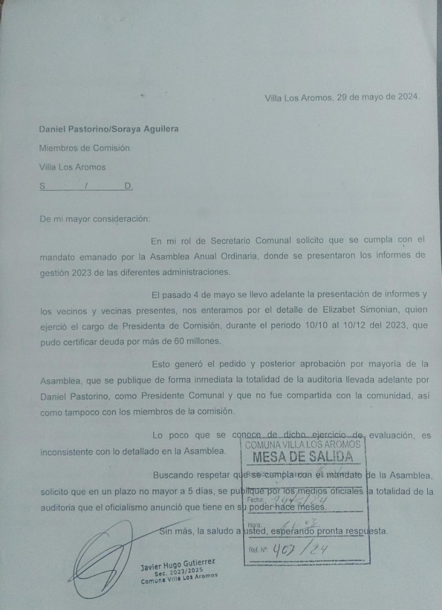 Faltan 60 millones: exigen publicación de Auditoría que revela irregularidades en Los Aromos image 11 - Faltan 60 millones: exigen publicación de Auditoría que revela irregularidades en Los Aromos
