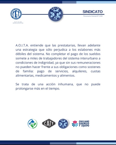 Se extiende la retención de tareas por parte de AOITA durante el feriado comunicado aoita 2 - Se extiende la retención de tareas por parte de AOITA durante el feriado