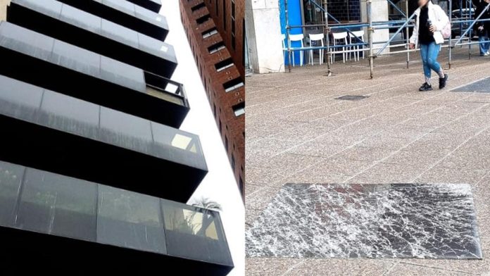 vidrio caído de un balcon